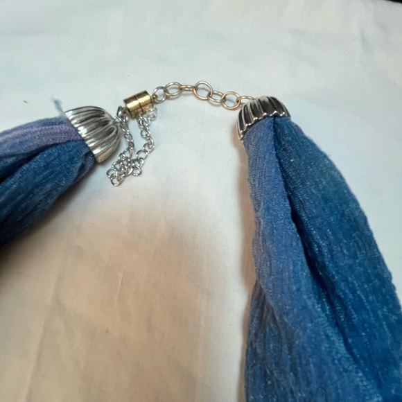 Chic Blue Scarf Necklace with Silver Pendant 29” - Picture 2 of 2